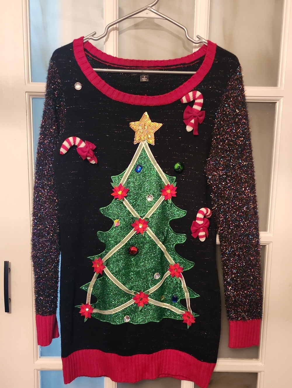 Holiday Sequin Christmas Tree Sweater - Black & Green